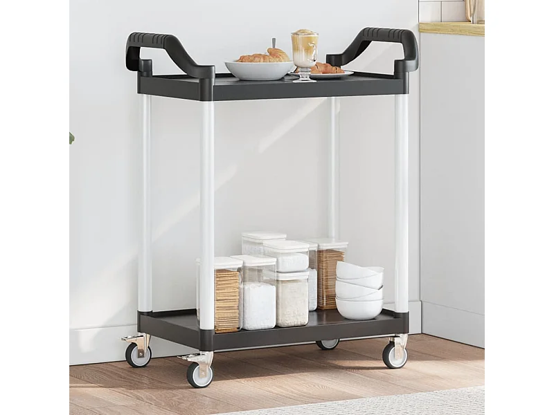 Carrello a 2 Ripiani Nero 81x41x92 cm in Alluminio