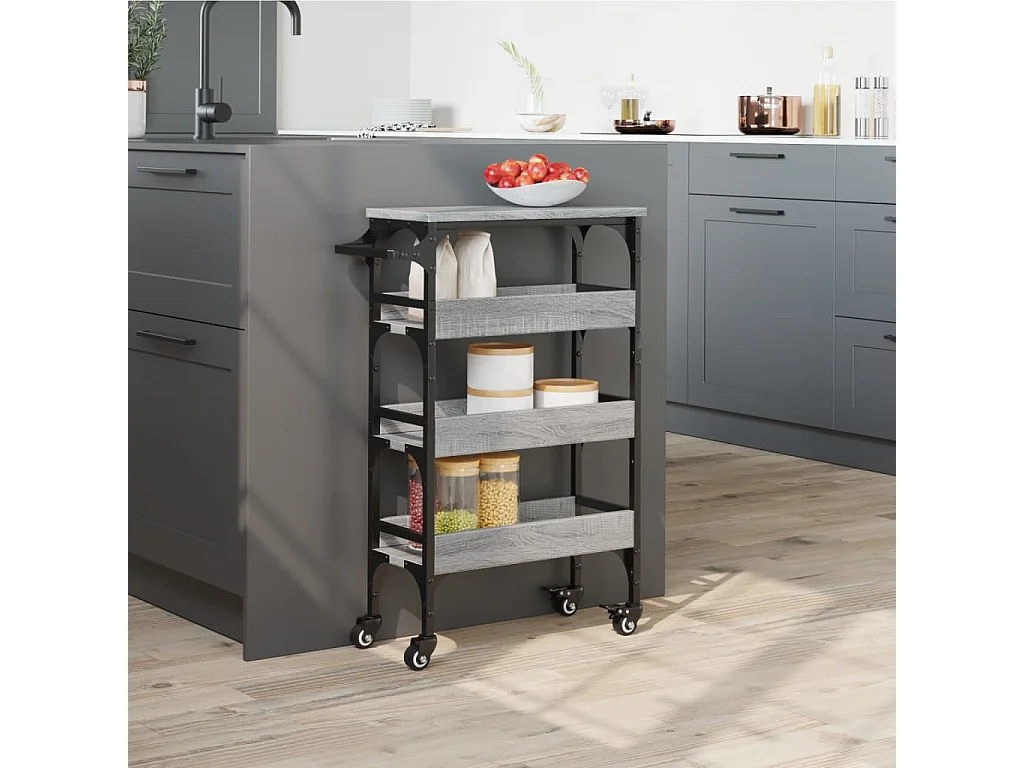 Keukentrolley 53x20x76 cm bewerkt hout grijs sonoma eiken