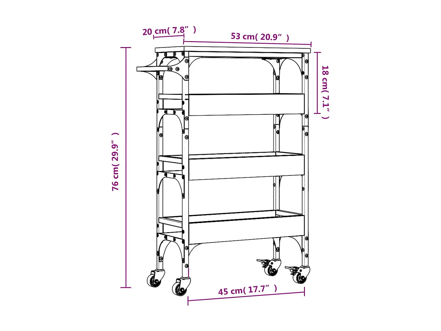 Chariot de cuisine sonoma gris 53x20x76 cm bois d'ingénierie