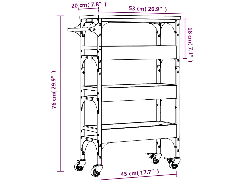 Chariot de cuisine sonoma gris 53x20x76 cm bois d'ingénierie