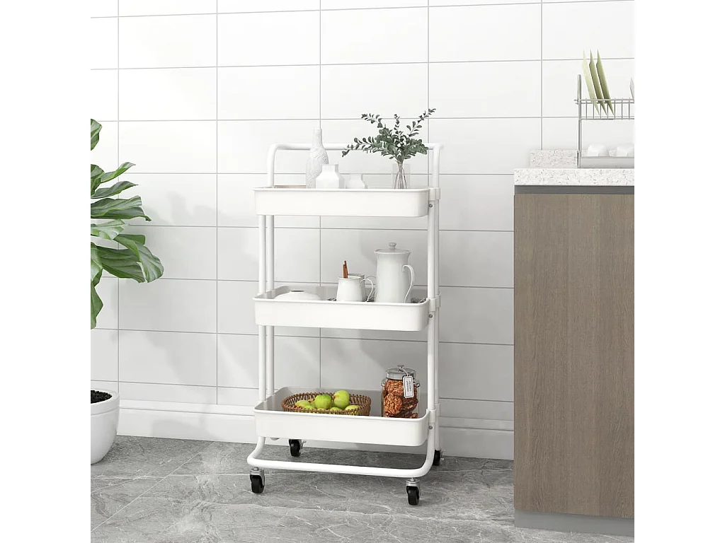 Keukentrolley 3-laags 42x35x85 cm ijzer en ABS wit