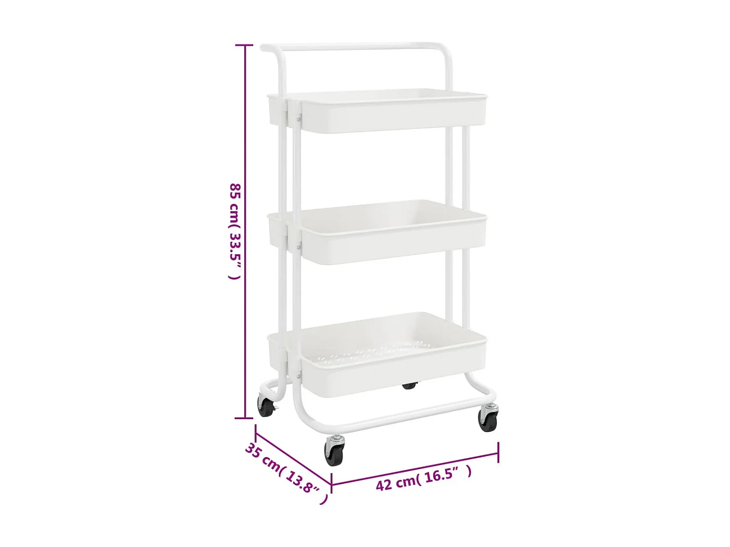 Chariot de cuisine 3 niveaux Blanc 42x35x85 cm Fer et ABS