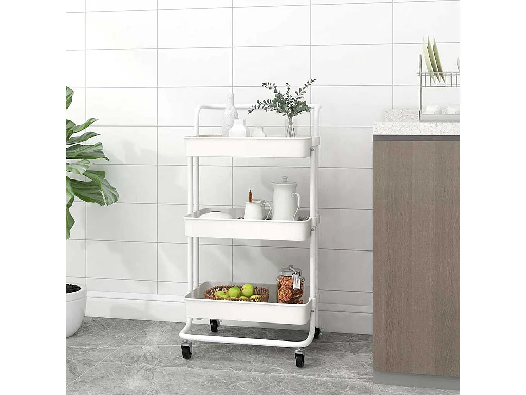 Chariot de cuisine 3 niveaux Blanc 42x35x85 cm Fer et ABS