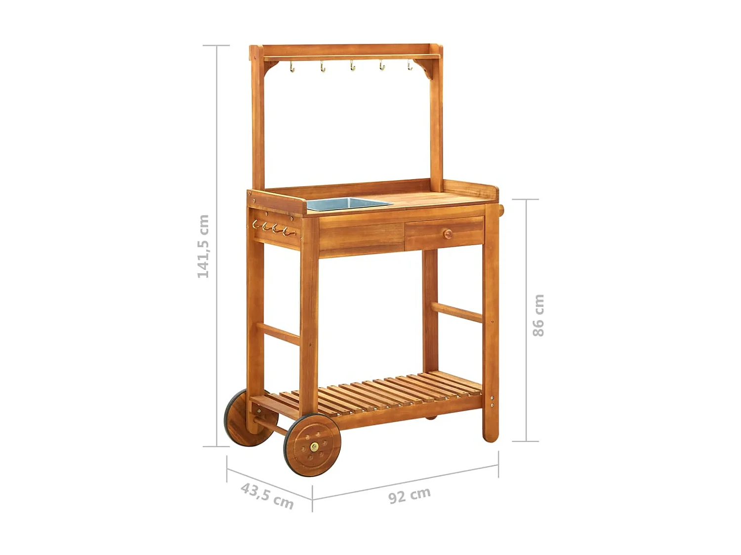 Chariot de cuisine de jardin Bois d'acacia 92x43,5x141,5 cm
