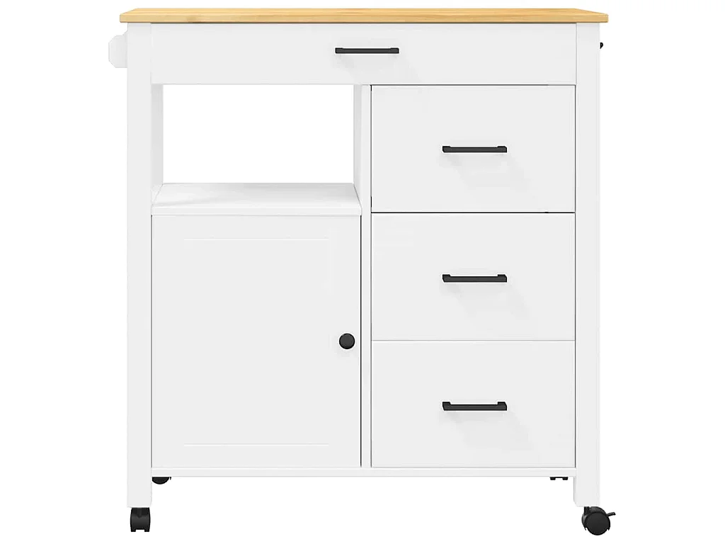 Chariot de cuisine MONZA 84x40x88,5 cm blanc bois massif de pin
