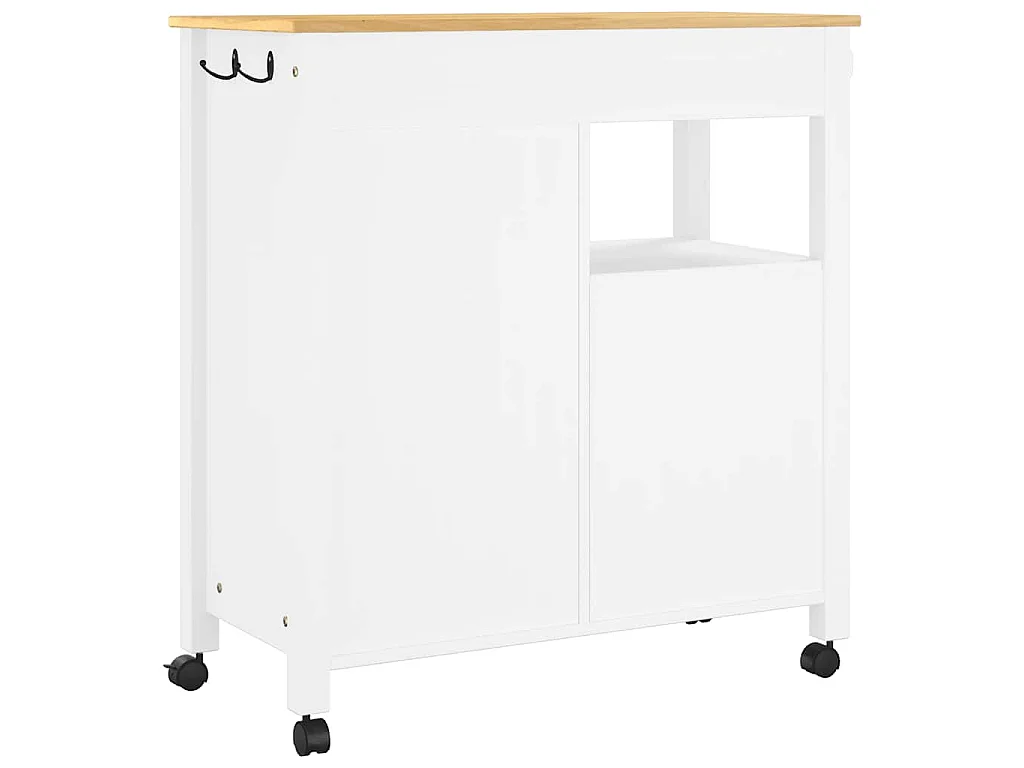 Chariot de cuisine MONZA 84x40x88,5 cm blanc bois massif de pin