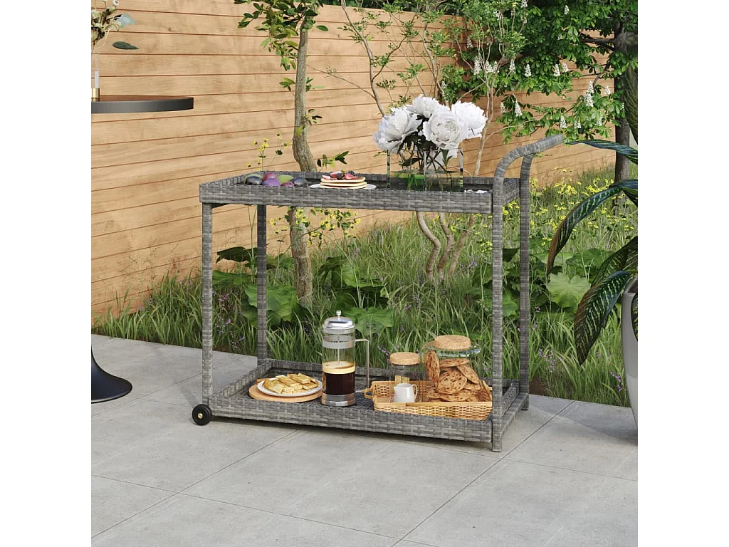 Serveerwagen 100x45x83 cm poly rattan grijs