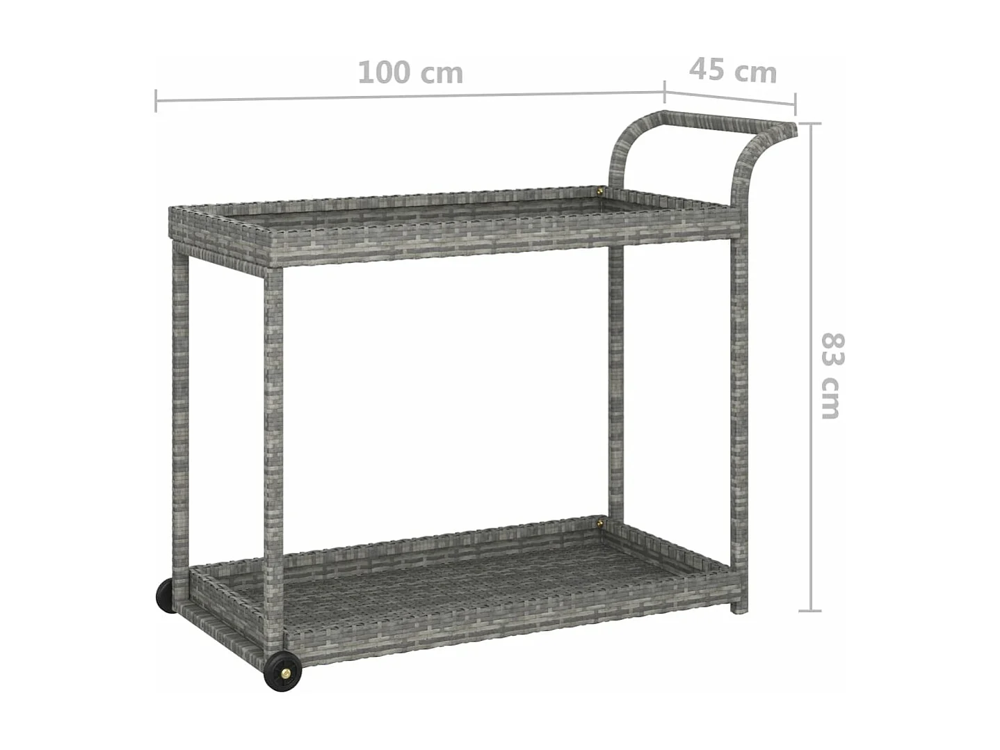 Serveerwagen 100x45x83 cm poly rattan grijs
