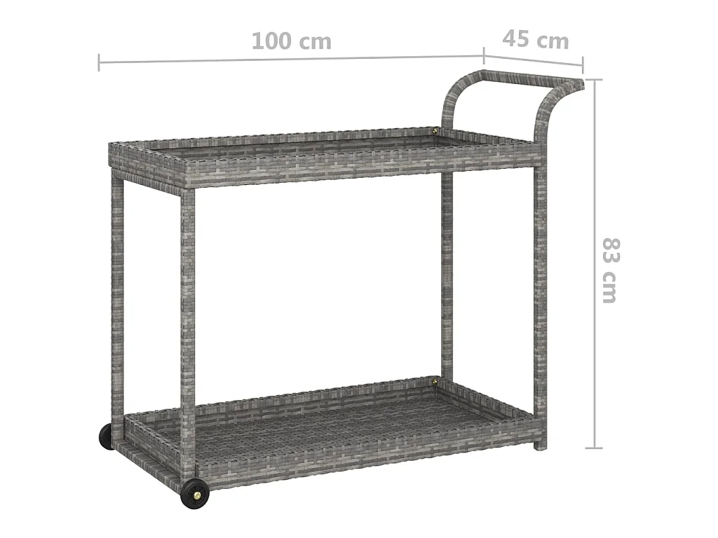 Serveerwagen 100x45x83 cm poly rattan grijs