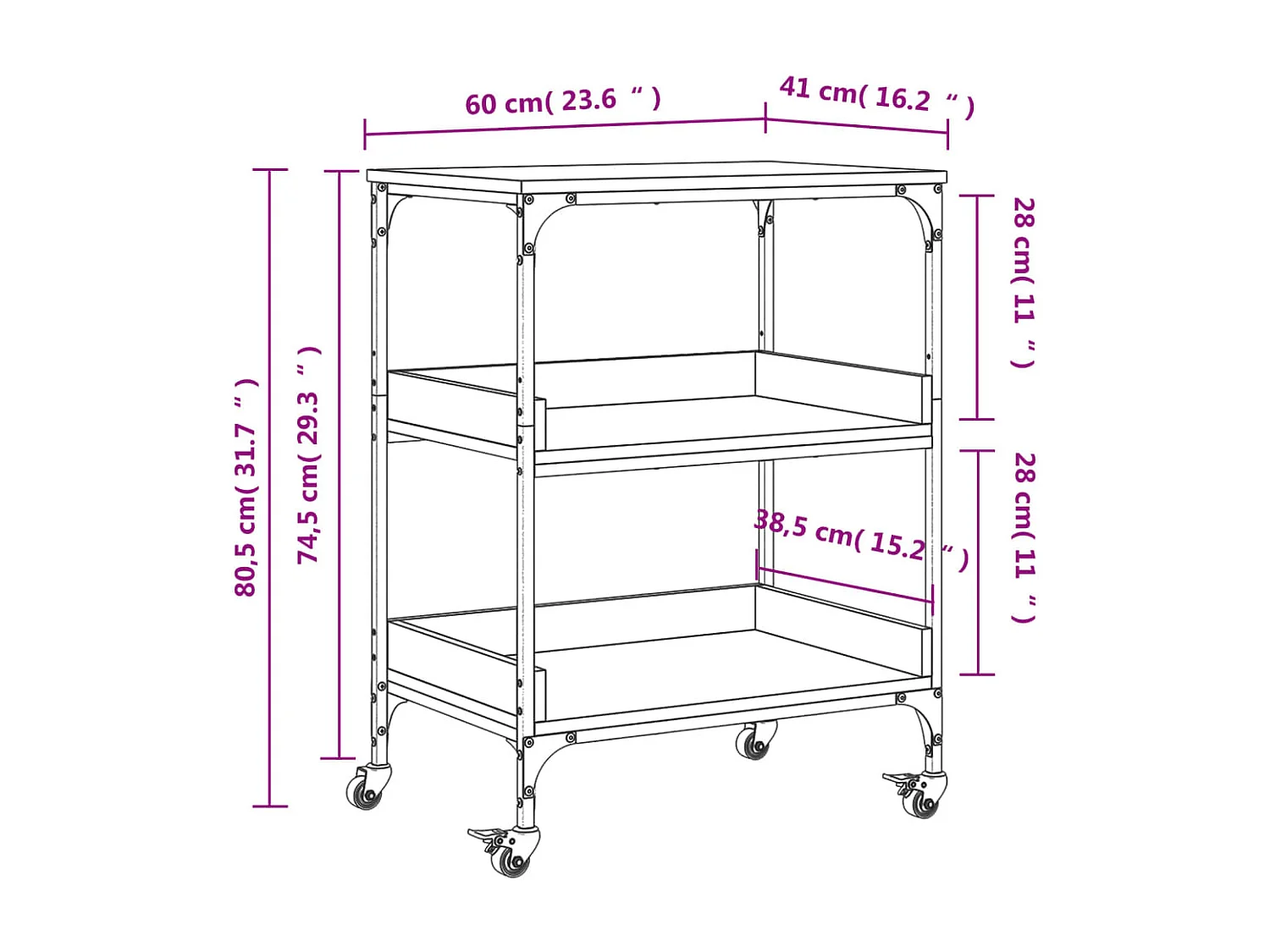 Chariot de cuisine sonoma gris 60x41x80,5 cm bois d'ingénierie