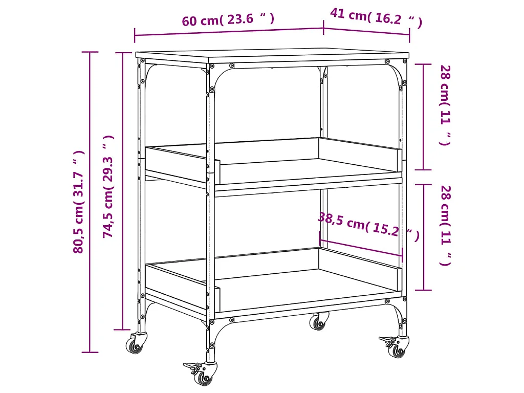 Carrello da Cucina Grigio Sonoma 60x41x80,5cm Legno Multistrato