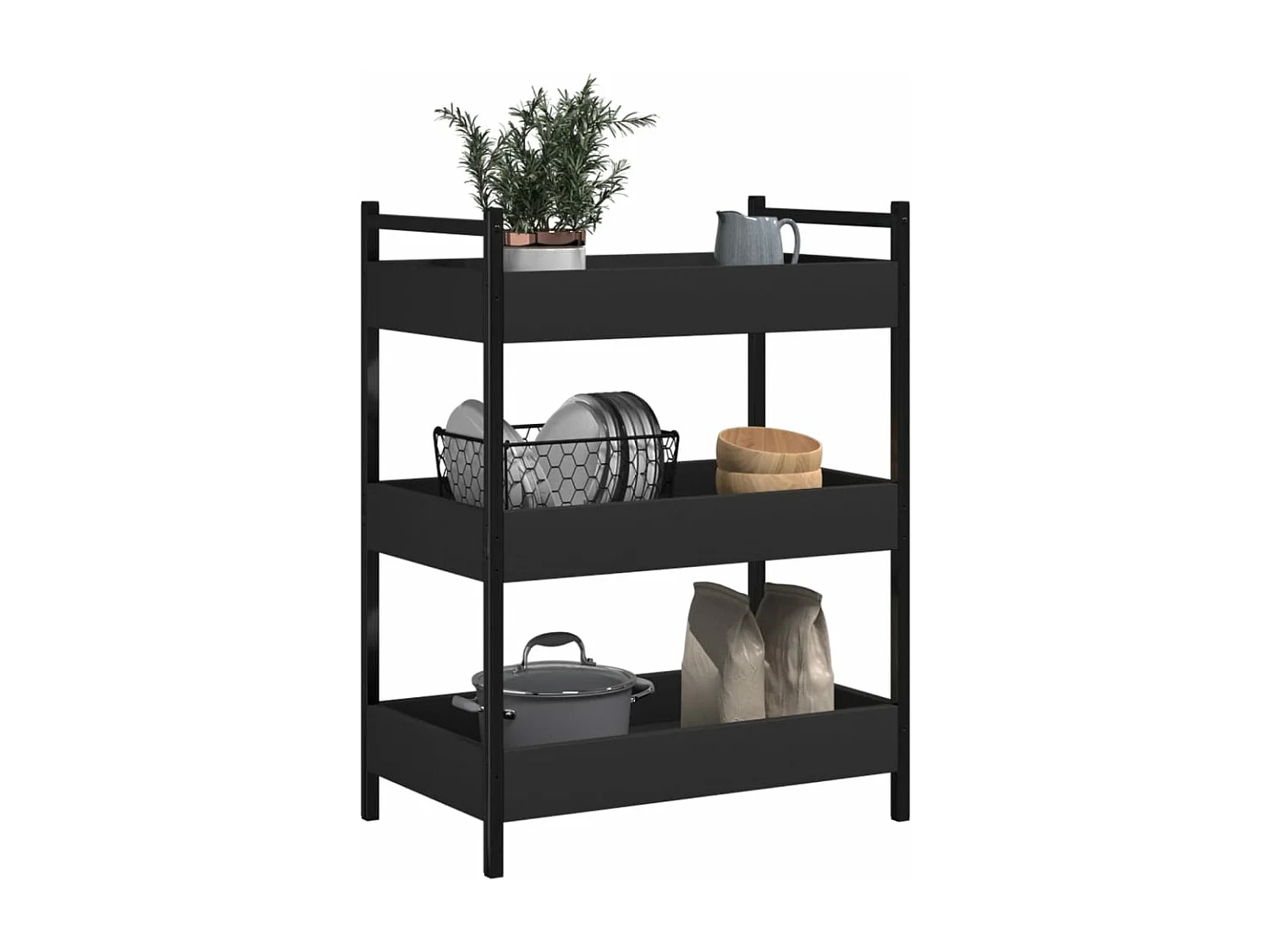 Küchenwagen Schwarz 50x30x70 cm Holzwerkstoff