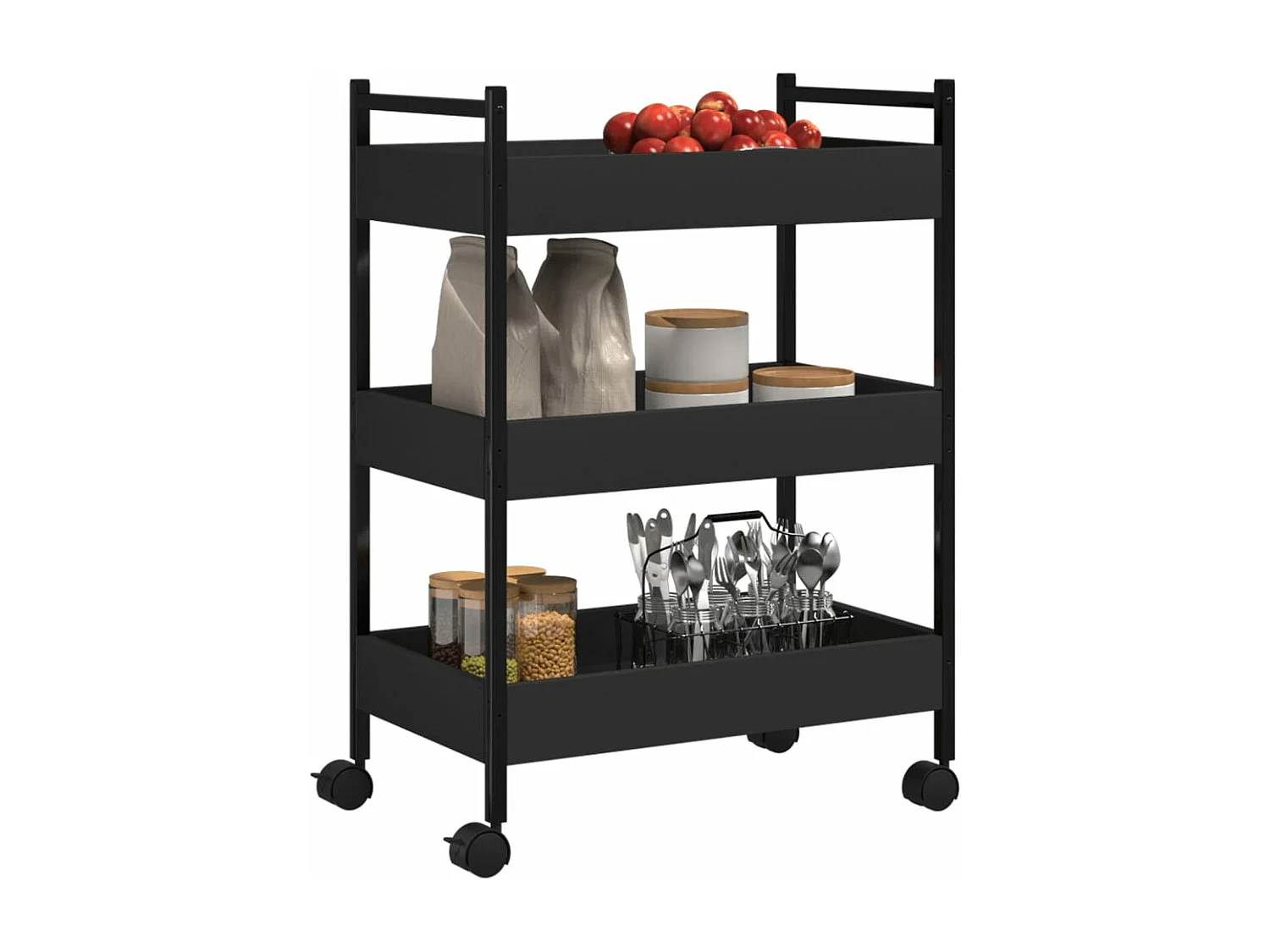 Küchenwagen Schwarz 50x30x70 cm Holzwerkstoff