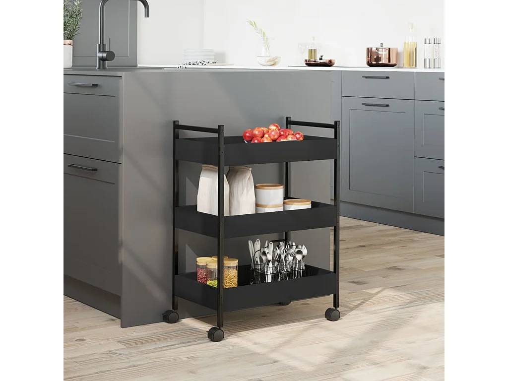 Chariot de cuisine noir 50x30x70 cm bois d'ingénierie