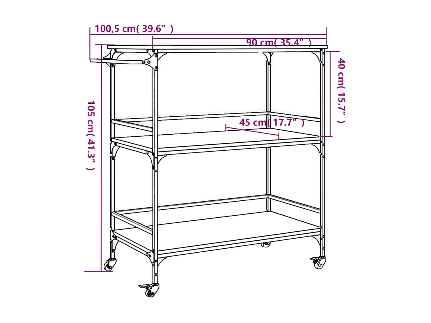 Chariot cuisine chêne sonoma 100,5x50x105 cm bois d'ingénierie