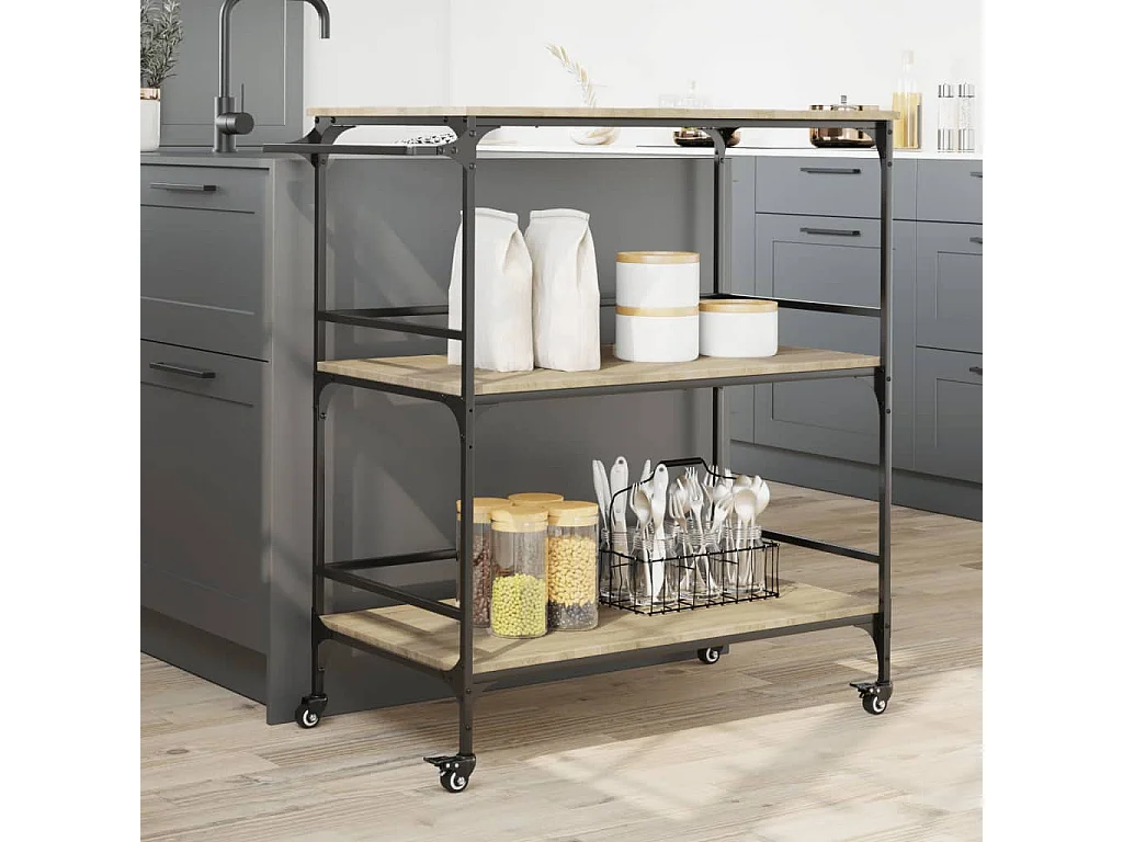 Chariot cuisine chêne sonoma 100,5x50x105 cm bois d'ingénierie