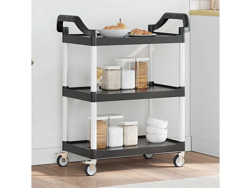 Chariot à 3 niveaux noir 81x41x92 cm aluminium