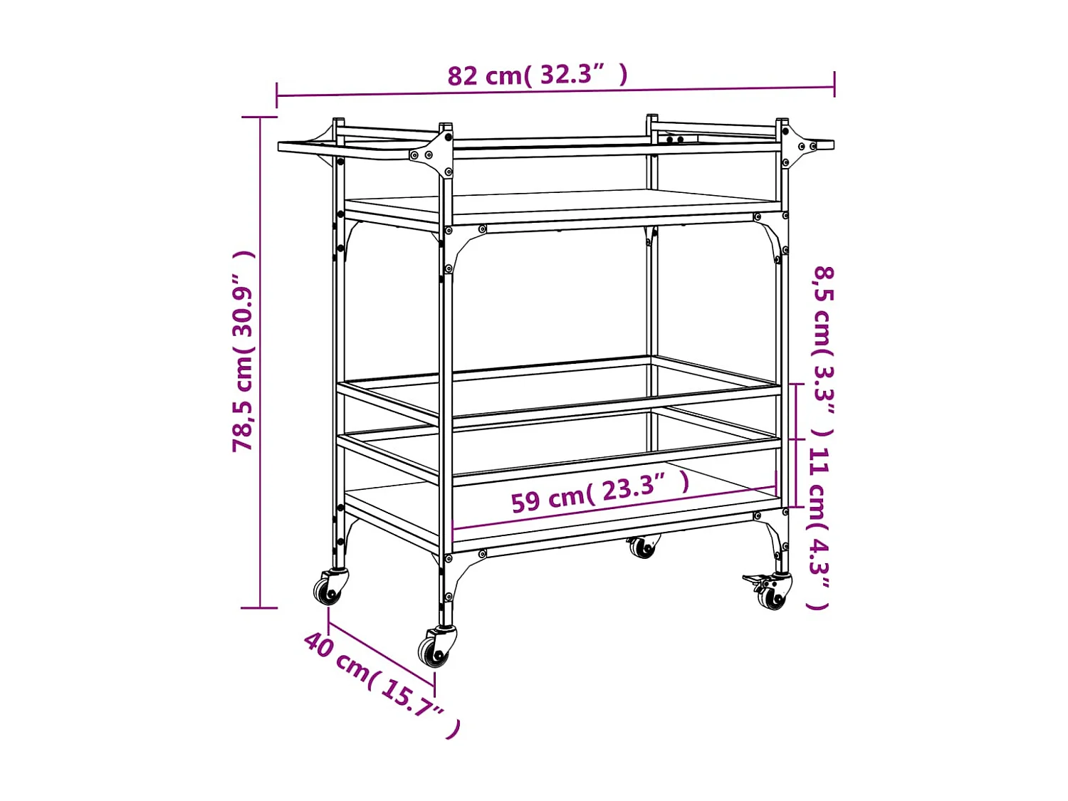 Küchenwagen Schwarz 82x40x78,5 cm Holzwerkstoff
