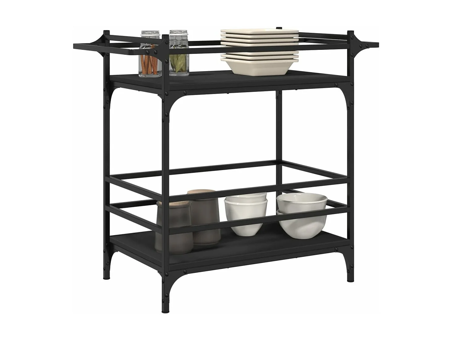 Chariot de cuisine noir 82x40x78,5 cm bois d'ingénierie