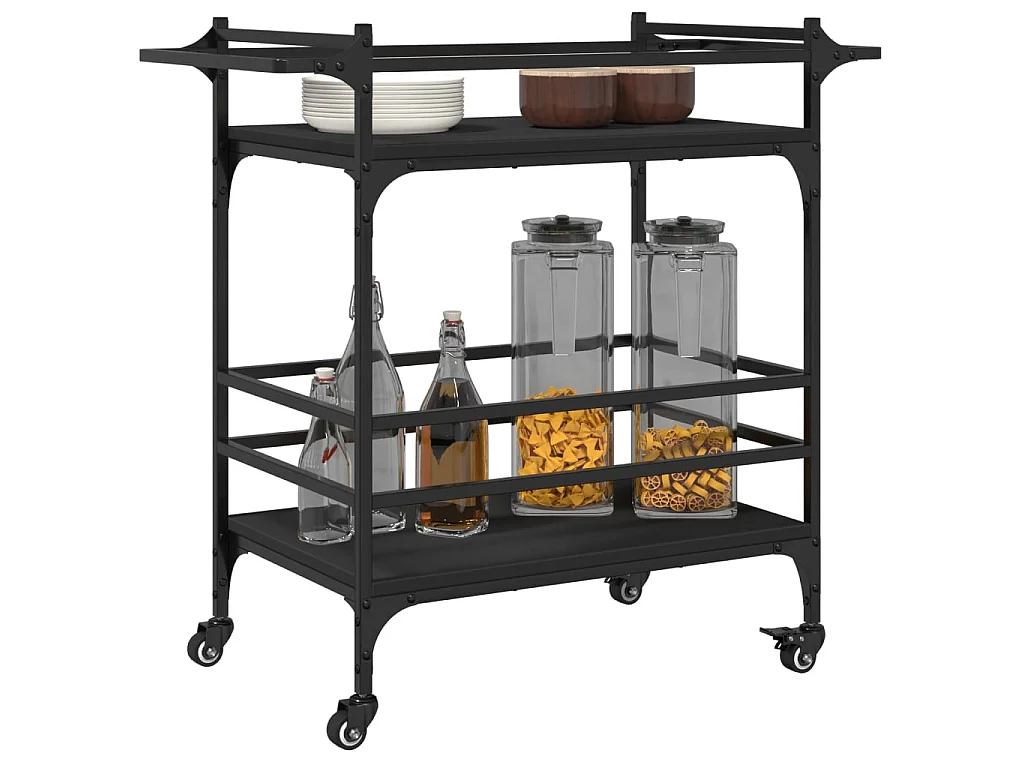 Chariot de cuisine noir 82x40x78,5 cm bois d'ingénierie