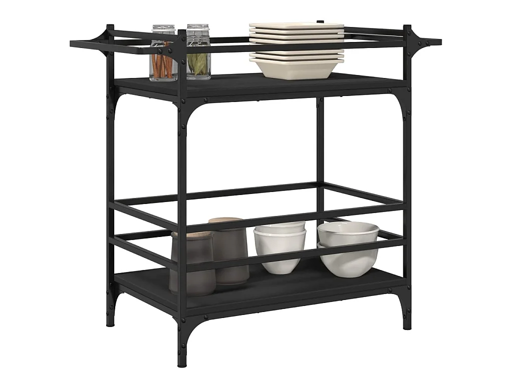 Chariot de cuisine noir 82x40x78,5 cm bois d'ingénierie