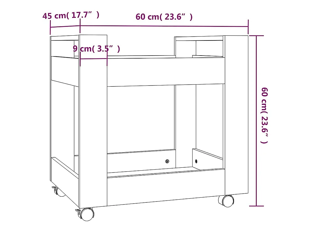 Chariot de bureau Sonoma gris 60x45x60 cm Bois d'ingénierie