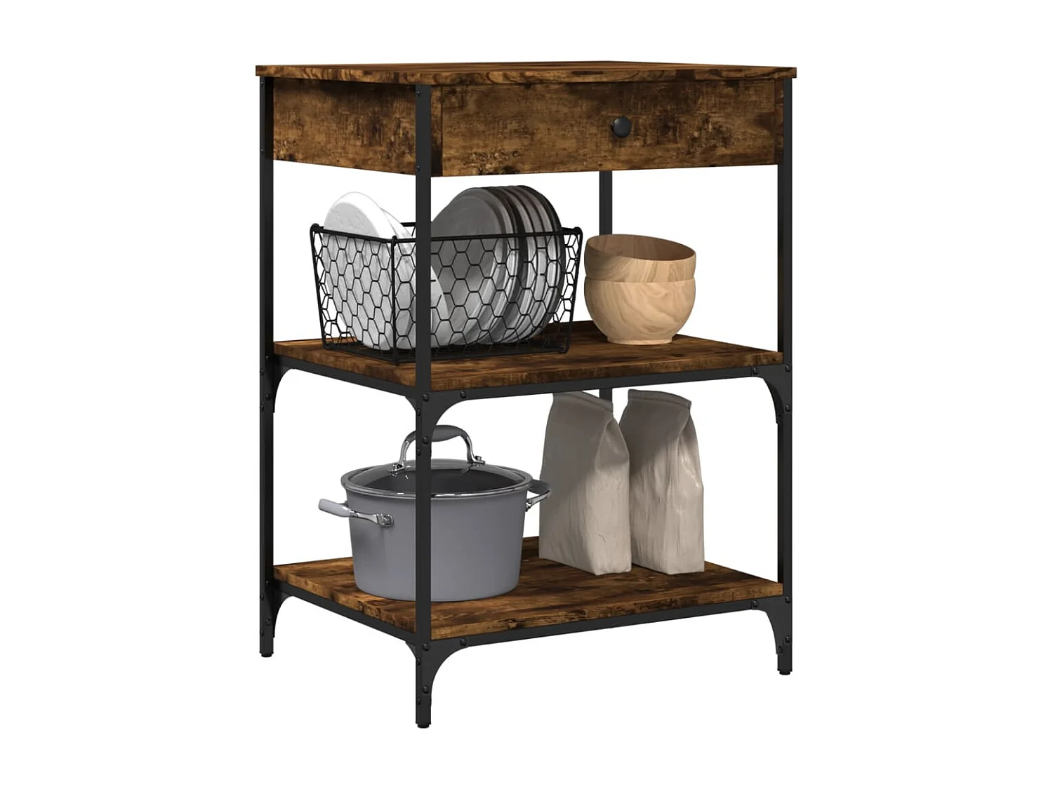 Chariot de cuisine chêne fumé 60x48x89,5 cm bois d'ingénierie