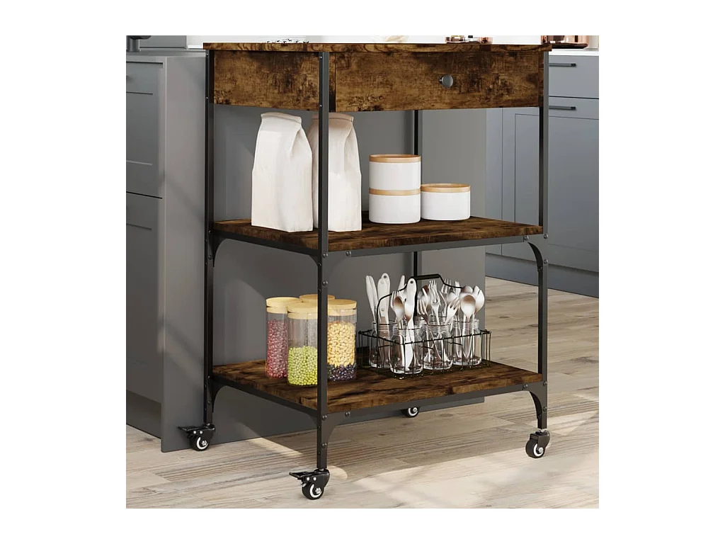 Carrello da Cucina Rovere Fumo 60x48x89,5 cm Legno Multistrato