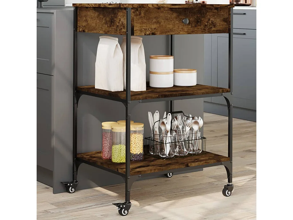 Carrello da Cucina Rovere Fumo 60x48x89,5 cm Legno Multistrato