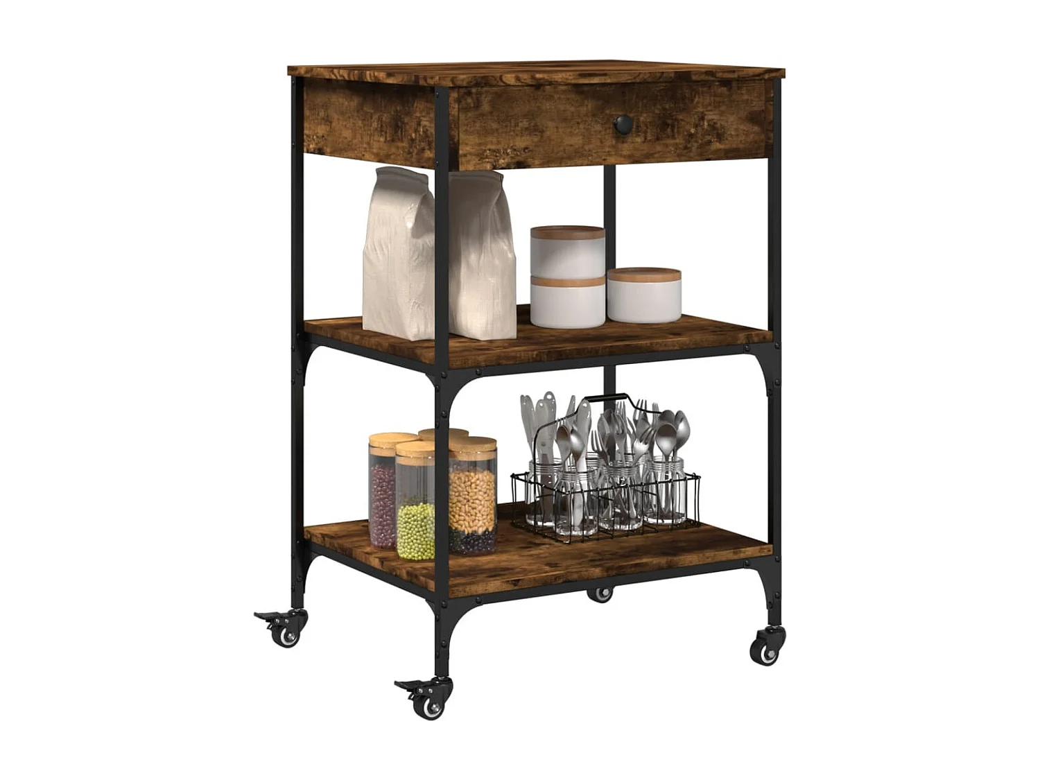 Carrello da Cucina Rovere Fumo 60x48x89,5 cm Legno Multistrato