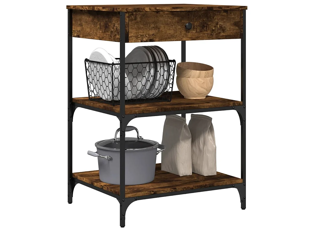 Carrito de cocina madera ingeniería roble ahumado 60x48x89,5 cm