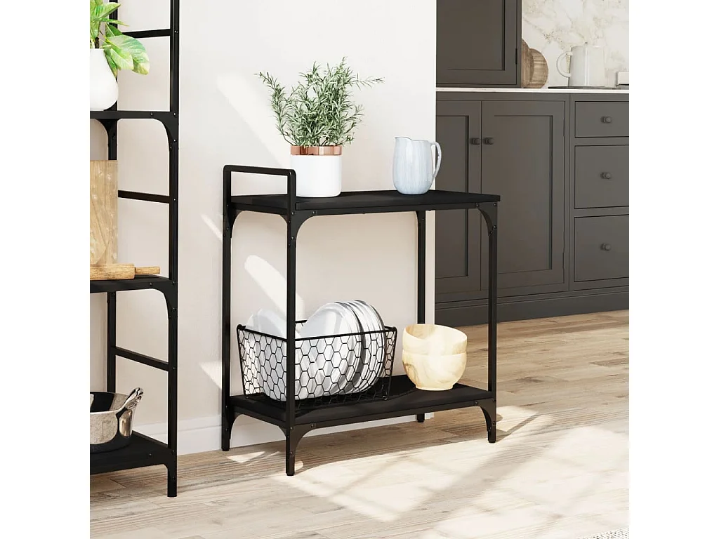 Chariot de cuisine noir 60,5x31x72,5 cm bois d'ingénierie