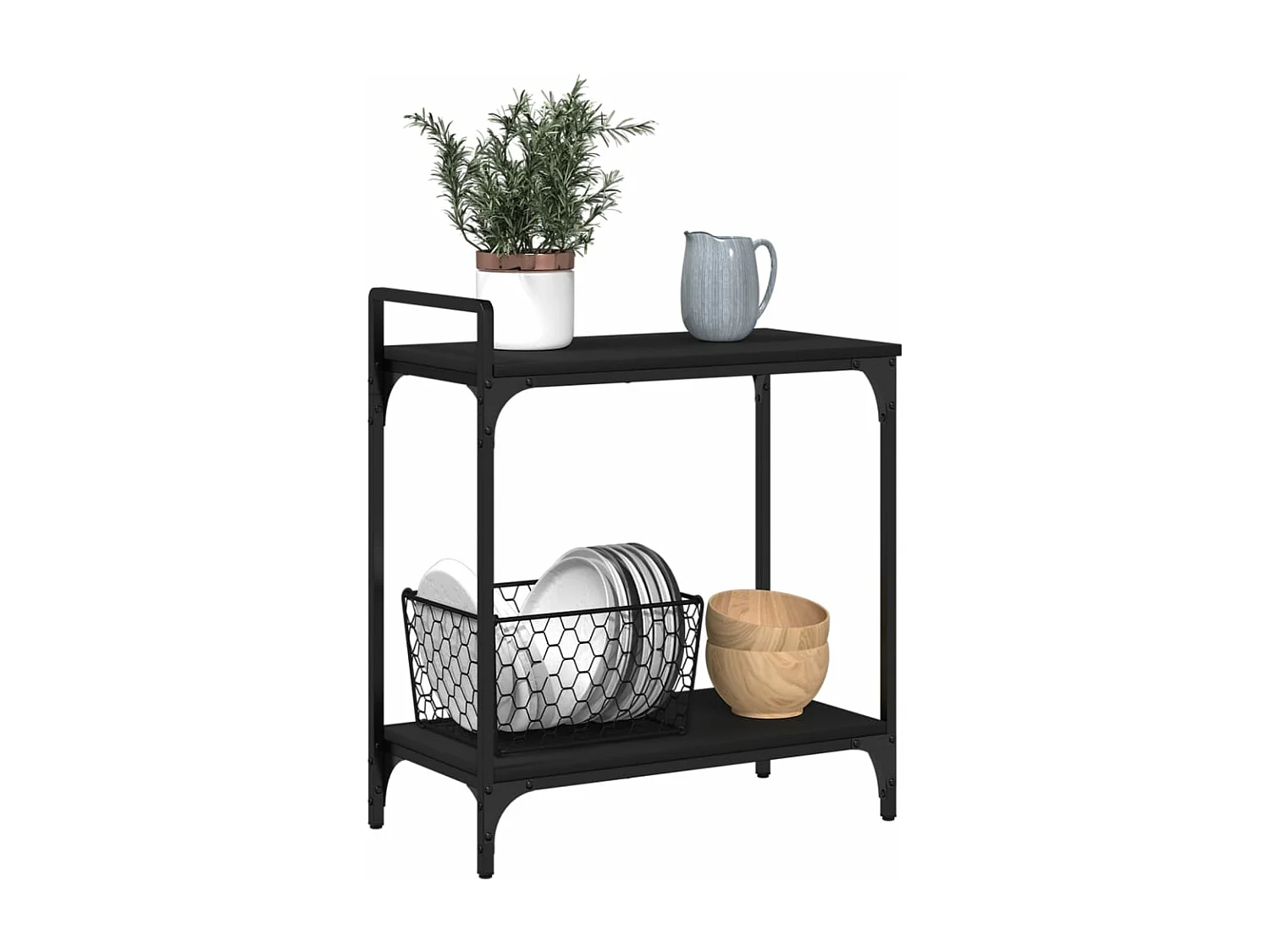 Chariot de cuisine noir 60,5x31x72,5 cm bois d'ingénierie