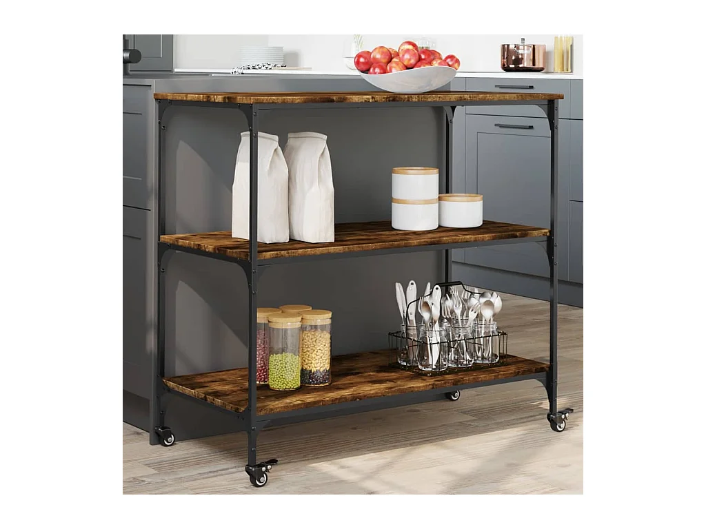 Carrello da Cucina Rovere Fumo 102x50x95 cm Legno Multistrato