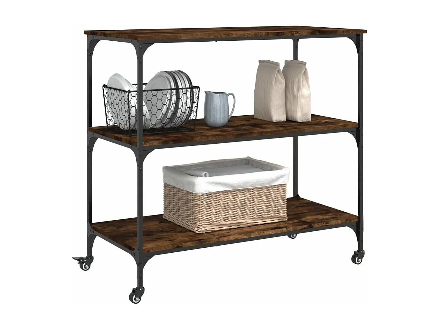 Chariot de cuisine chêne fumé 102x50x95 cm bois d'ingénierie