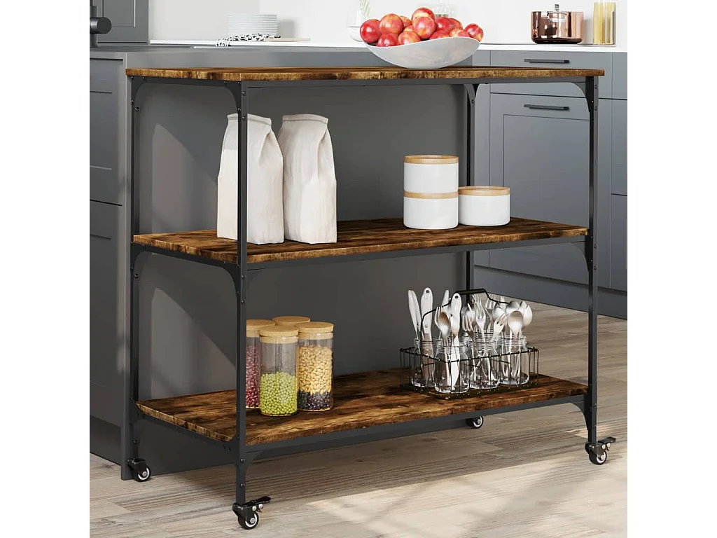 Carrello da Cucina Rovere Fumo 102x50x95 cm Legno Multistrato