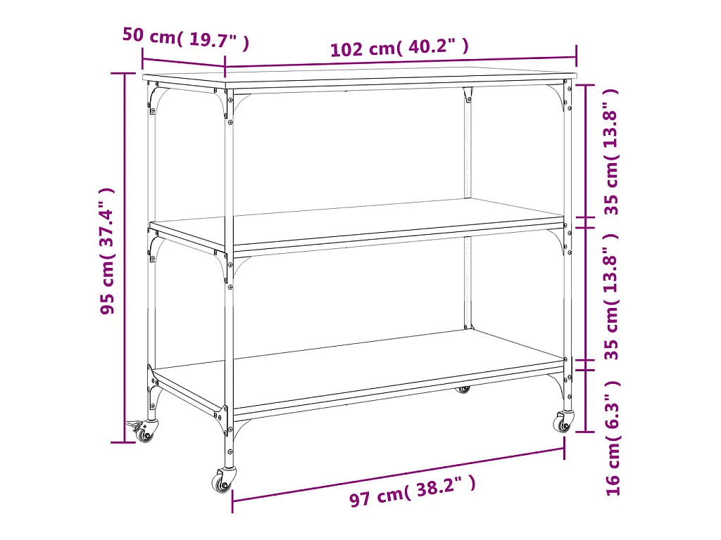 Carrello da Cucina Rovere Fumo 102x50x95 cm Legno Multistrato