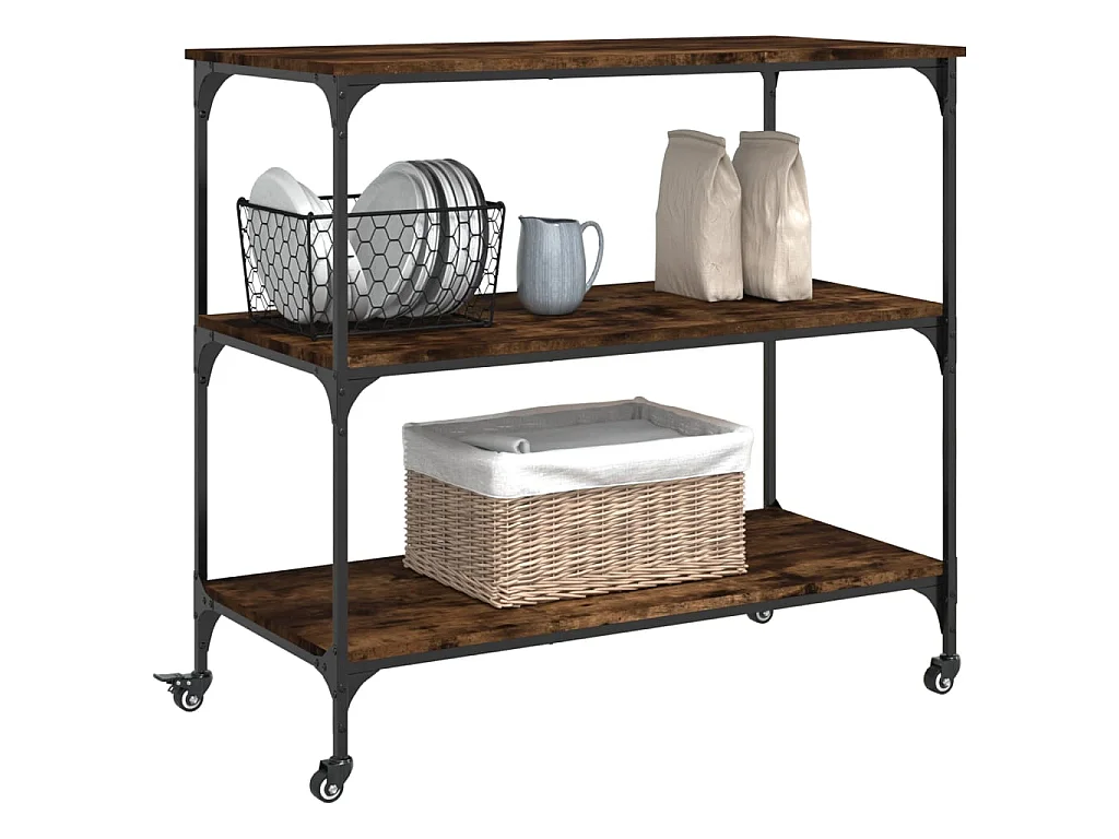 Carrello da Cucina Rovere Fumo 102x50x95 cm Legno Multistrato