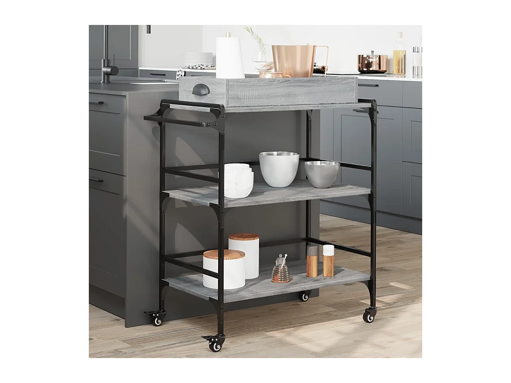 Chariot de cuisine sonoma gris 81,5x41x92,5cm bois d'ingénierie