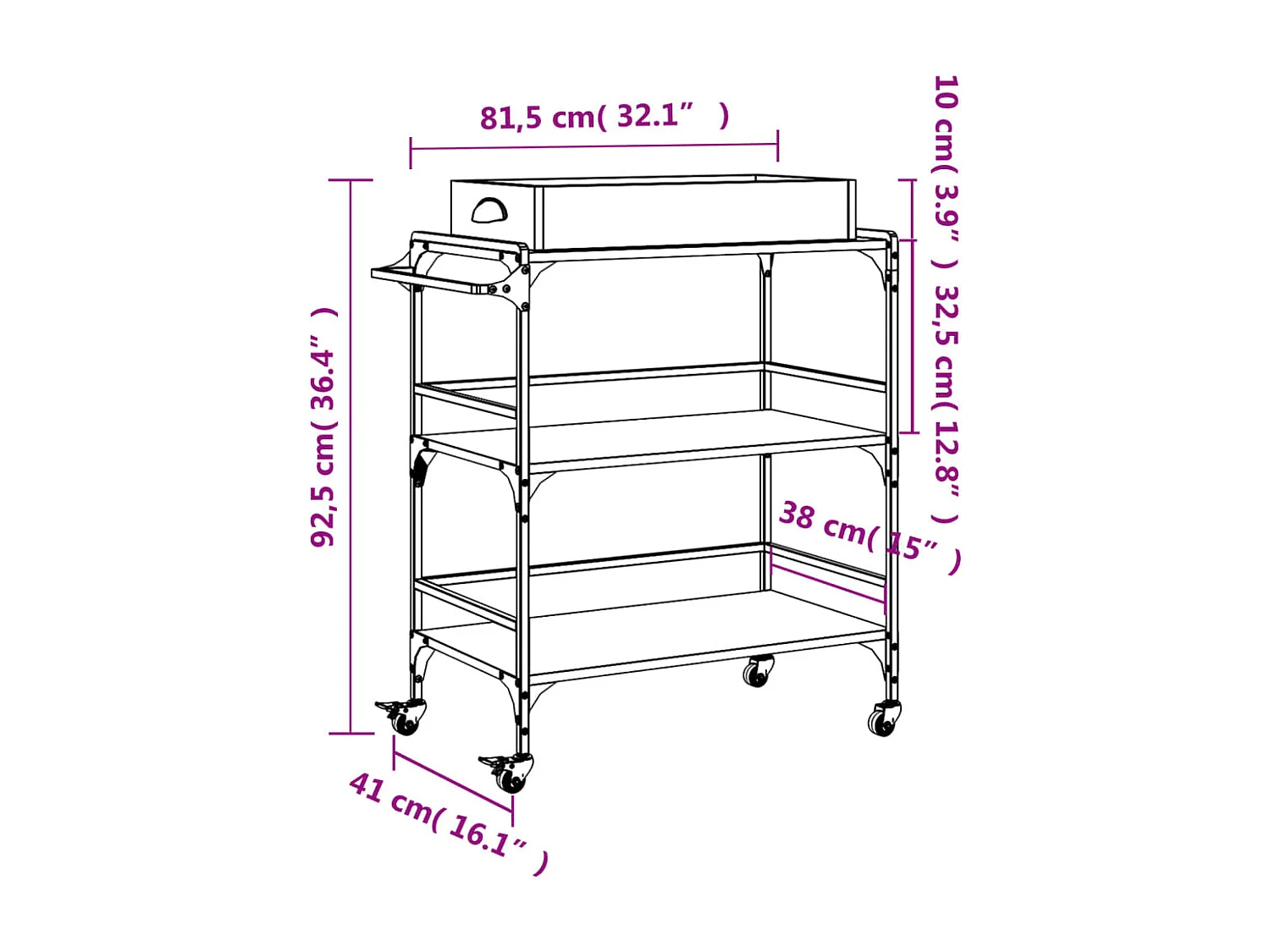 Chariot de cuisine sonoma gris 81,5x41x92,5cm bois d'ingénierie
