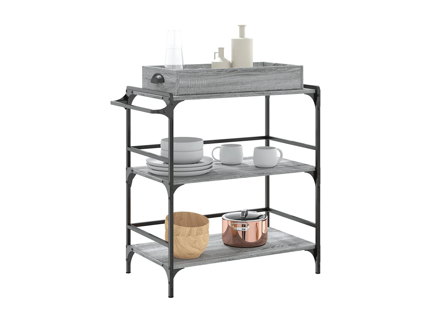 Chariot de cuisine sonoma gris 81,5x41x92,5cm bois d'ingénierie