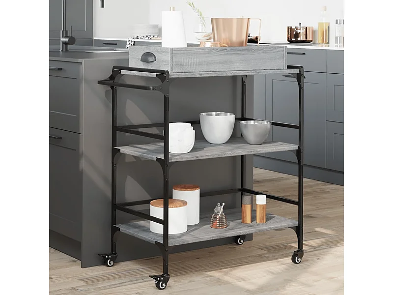 Keukentrolley 81,5x41x92,5 cm bewerkt hout grijs sonoma eiken