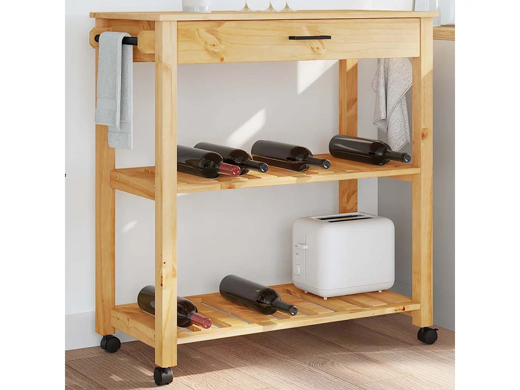Carrello da Cucina MONZA 84x40x88,5 cm in Legno Massello di Pino