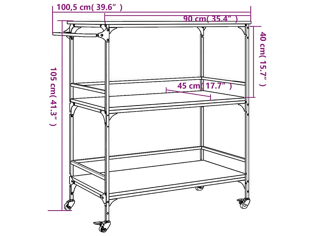 Küchenwagen Grau Sonoma 100,5x50x105 cm Holzwerkstoff