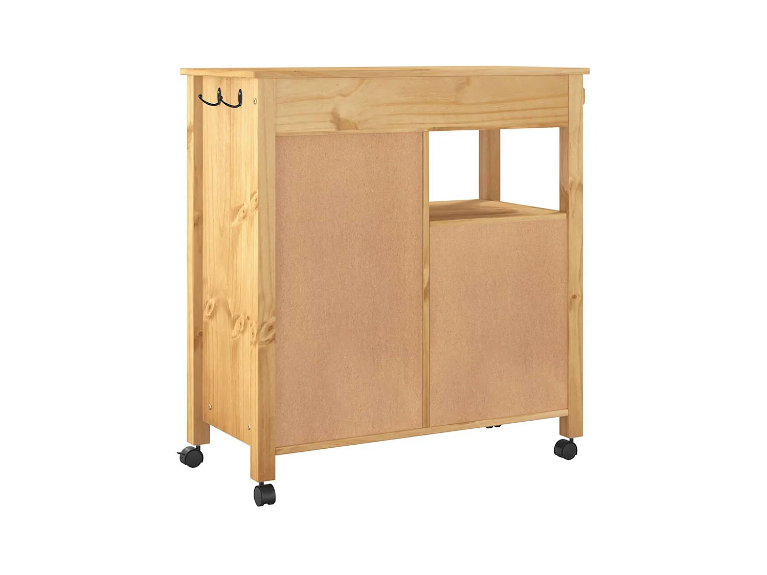 Kuchenny wózek MONZA 84x40x90 cm z litego drewna sosnowego z dużą przestrzenią do przechowywania i zablokowanymi kołami