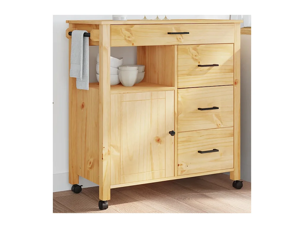 Chariot de cuisine MONZA 84x40x90 cm bois massif de pin