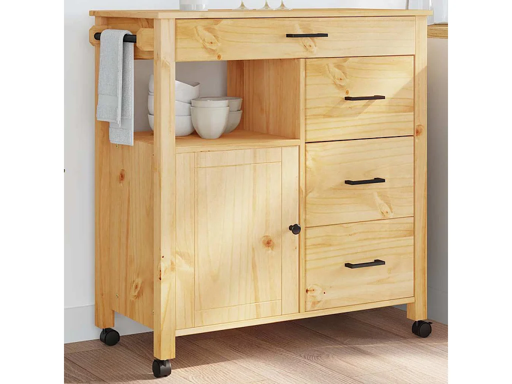 Chariot de cuisine MONZA 84x40x88,5 cm bois massif de pin