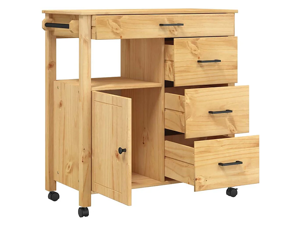 Chariot de cuisine MONZA 84x40x88,5 cm cire de miel bois massif de pin