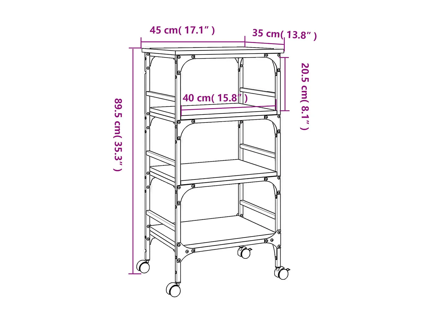 Chariot de cuisine chêne marron 45x35x89,5 bois d'ingénierie