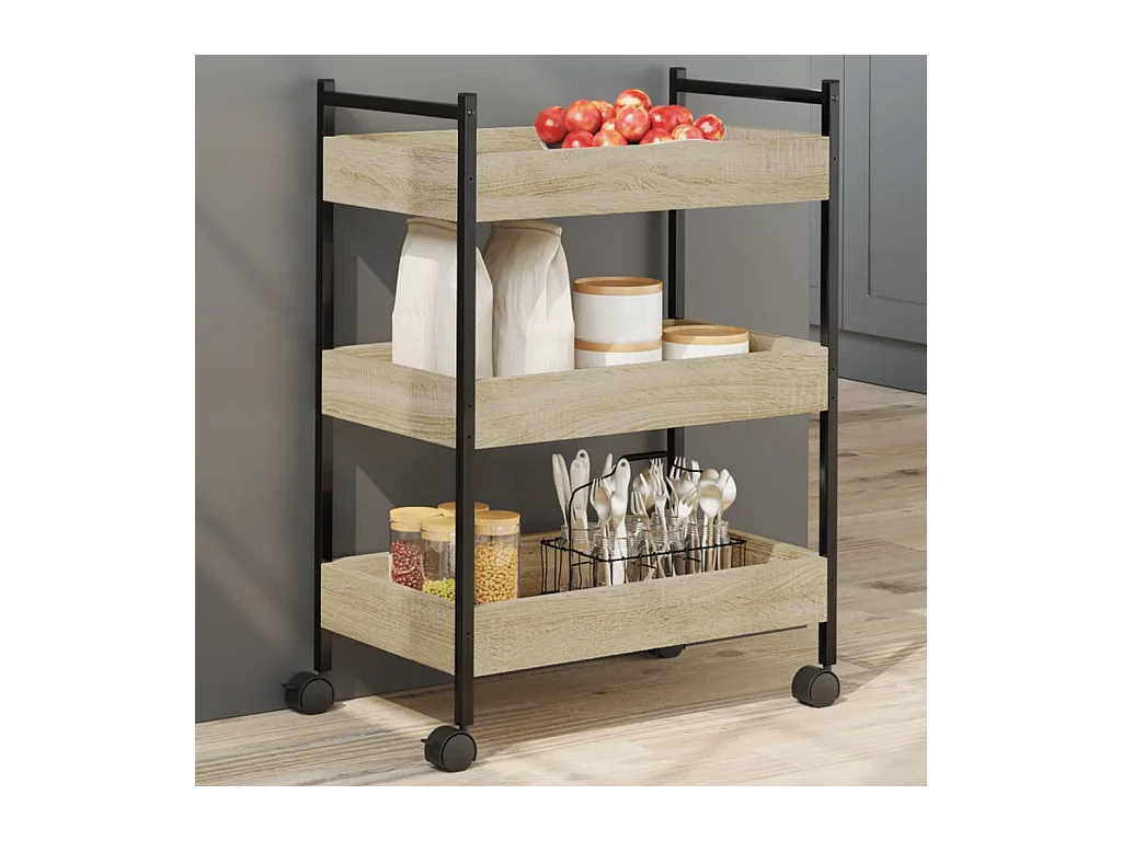 Chariot de cuisine chêne sonoma 50x30x70 cm bois d'ingénierie